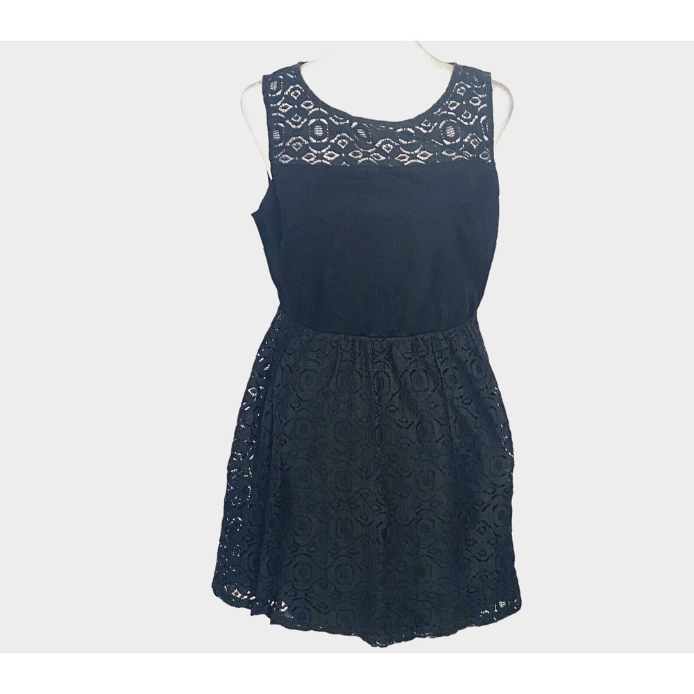 LUCKY BRAND Women Mini Fit‎ Flare Sleeveless Lace Accents Dress Sz M Black 2-33